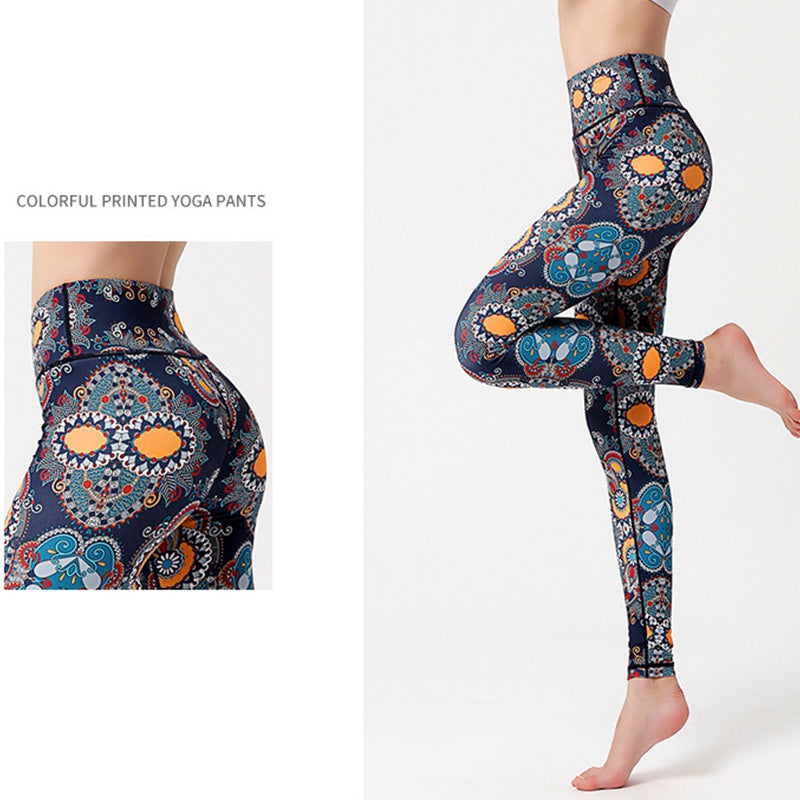 Buddha Stones ​​Blumen Blätter Vögel Print Hose Sport Fitness Yoga Tanz Leggings Damen Yoga Hose - image 3