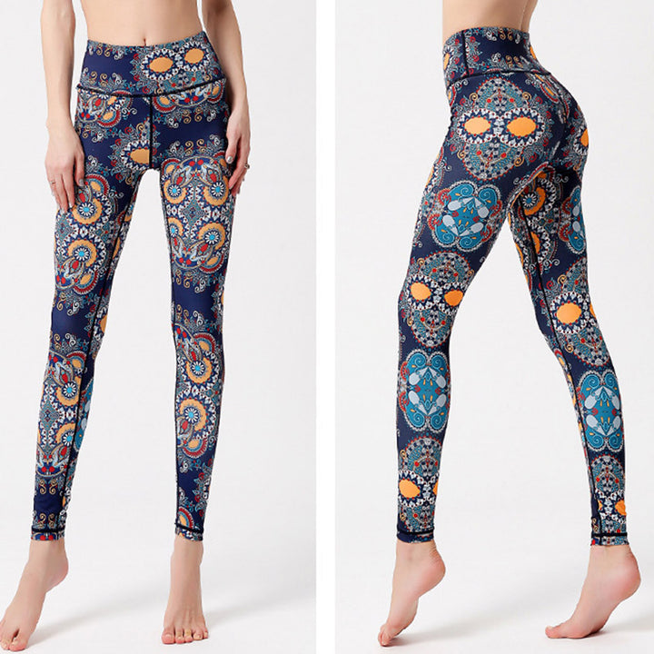 Buddha Stones ​​Blumen Blätter Vögel Print Hose Sport Fitness Yoga Tanz Leggings Damen Yoga Hose - image 1
