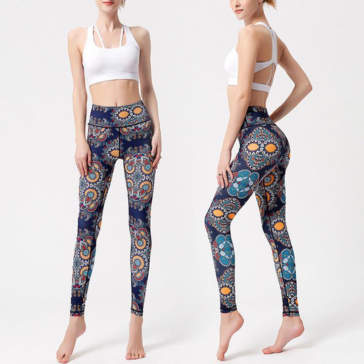 Buddha Stones ​​Blumen Blätter Vögel Print Hose Sport Fitness Yoga Tanz Leggings Damen Yoga Hose - image 2