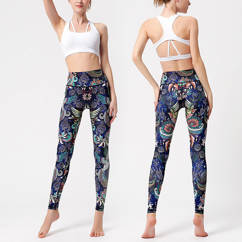 Buddha Stones Blumen Blätter Vögel Print Hose Sport Fitness Yoga Tanz Leggings Damen Yoga Hose