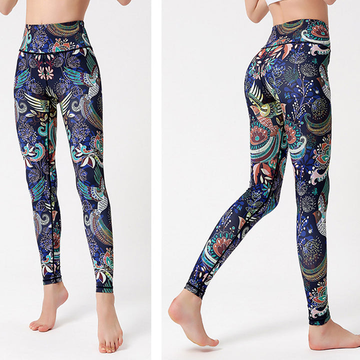 Buddha Stones ​​Blumen Blätter Vögel Print Hose Sport Fitness Yoga Tanz Leggings Damen Yoga Hose - image 6