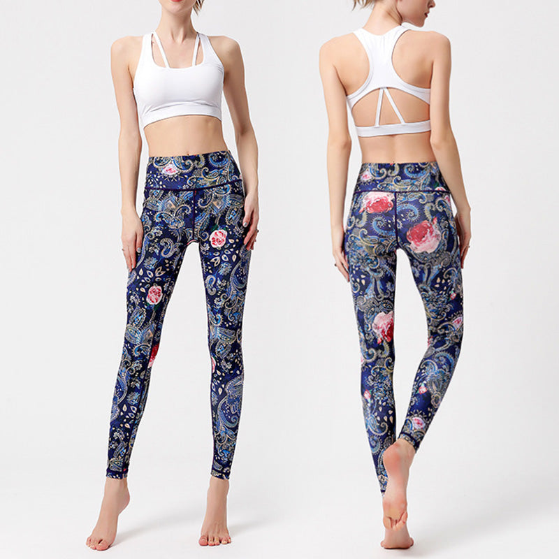 Buddha Stones Blumen Blätter Vögel Print Hose Sport Fitness Yoga Tanz Leggings Damen Yoga Hose