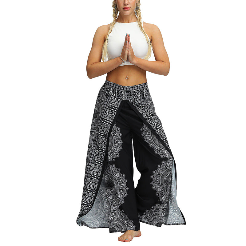 Buddha Stones Boho-Hose, weites Bein, Hose mit Schlitzen, Sport, Fitness, Tanz, Damen-Yogahose