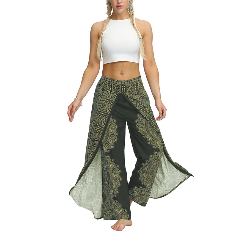 Buddha Stones Boho-Hose, weites Bein, Hose mit Schlitzen, Sport, Fitness, Tanz, Damen-Yogahose