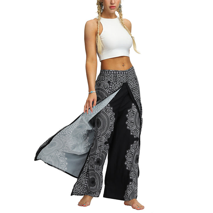 Buddha Stones Boho-Hose, weites Bein, Hose mit Schlitzen, Sport, Fitness, Tanz, Damen-Yogahose