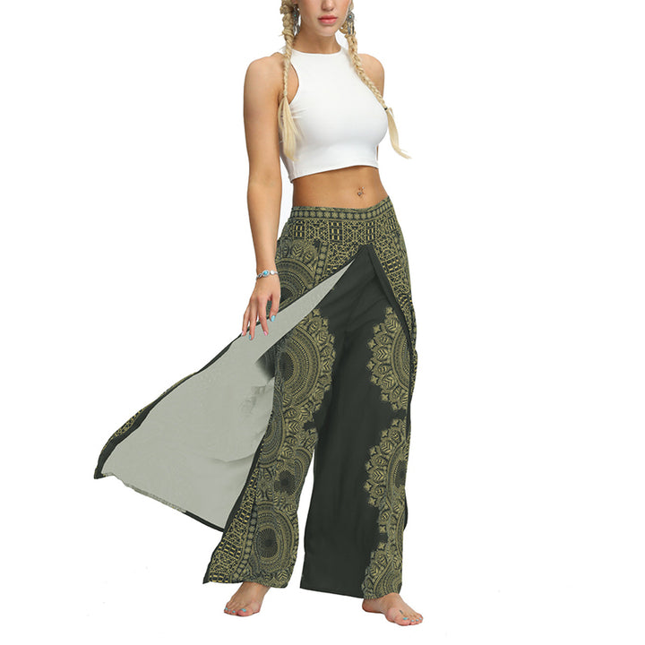 Buddha Stones Boho-Hose, weites Bein, Hose mit Schlitzen, Sport, Fitness, Tanz, Damen-Yogahose