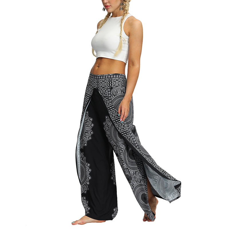 Buddha Stones Boho-Hose, weites Bein, Hose mit Schlitzen, Sport, Fitness, Tanz, Damen-Yogahose