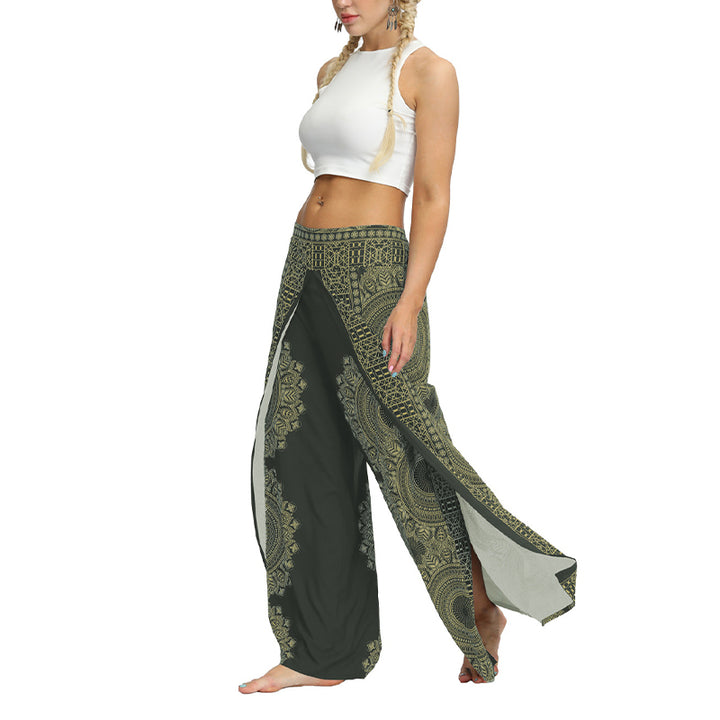 Buddha Stones Boho-Hose, weites Bein, Hose mit Schlitzen, Sport, Fitness, Tanz, Damen-Yogahose