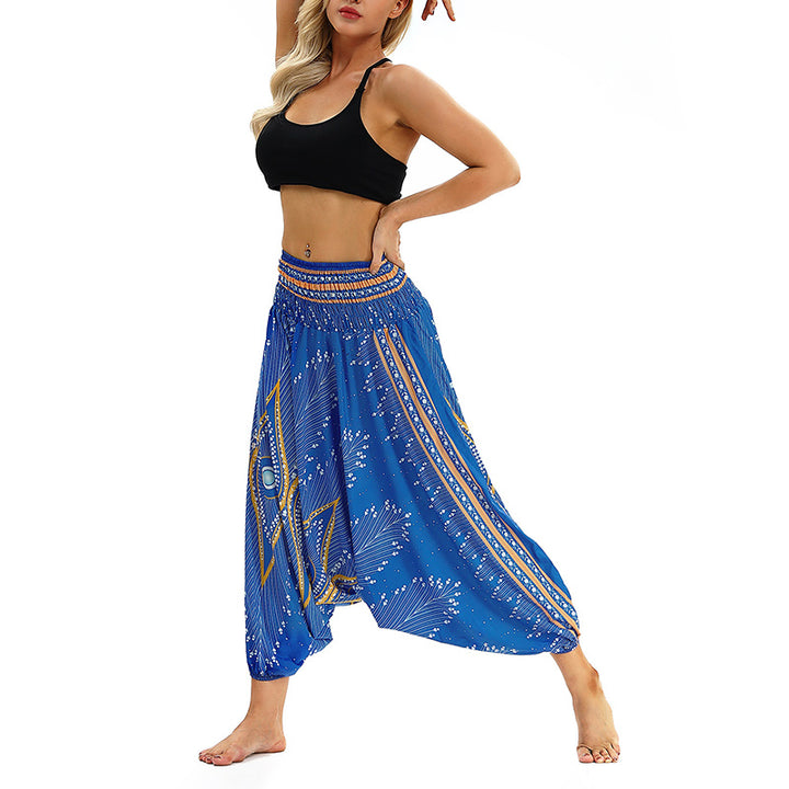 Buddha Stones Boho Feder Yogahose Hippie Haremshose Sport Fitness Tanz Damenhose