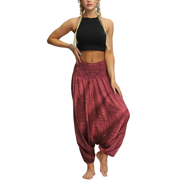 Buddha Stones Boho Feder Yogahose Hippie Haremshose Sport Fitness Tanz Damenhose