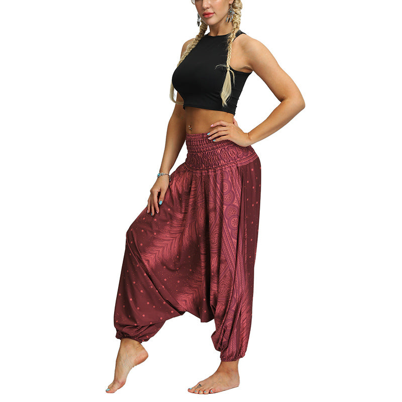 Buddha Stones Boho Feder Yogahose Hippie Haremshose Sport Fitness Tanz Damenhose