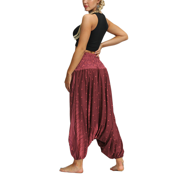 Buddha Stones Boho Feder Yogahose Hippie Haremshose Sport Fitness Tanz Damenhose