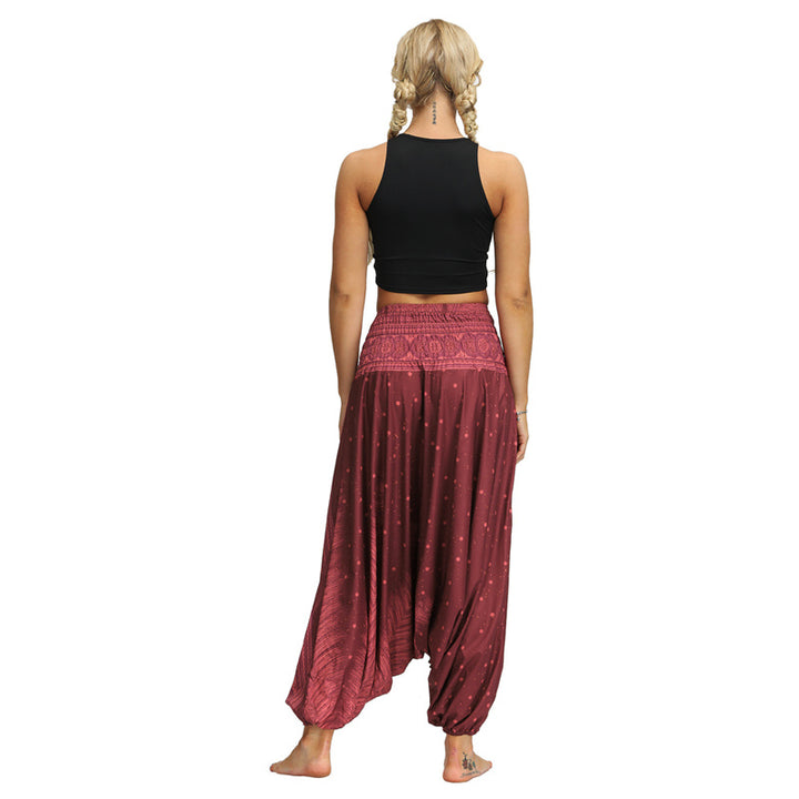 Buddha Stones Boho Feder Yogahose Hippie Haremshose Sport Fitness Tanz Damenhose