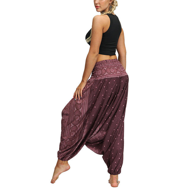 Buddha Stones Boho Feder Yogahose Hippie Haremshose Sport Fitness Tanz Damenhose