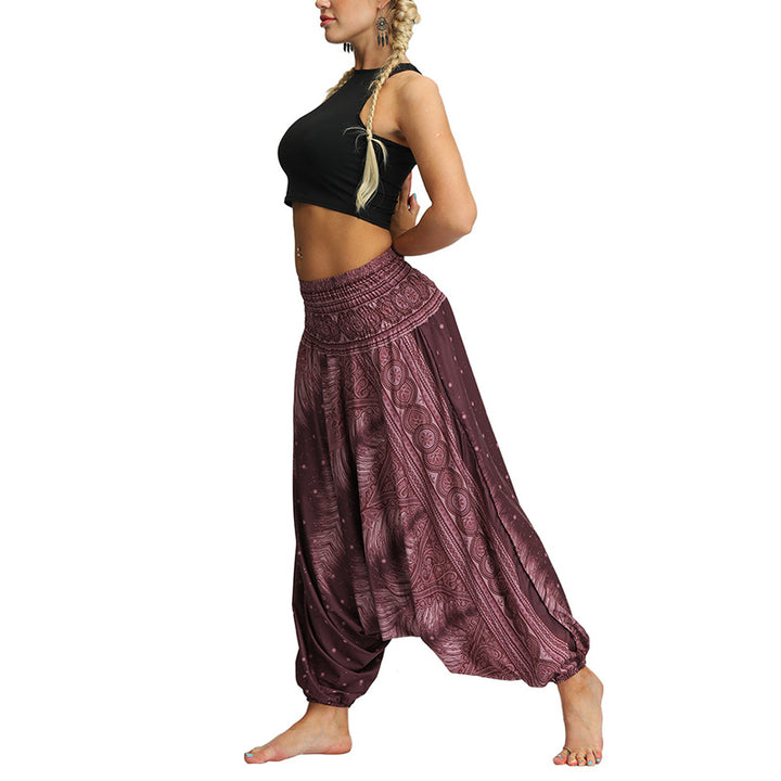 Buddha Stones Boho Feder Yogahose Hippie Haremshose Sport Fitness Tanz Damenhose