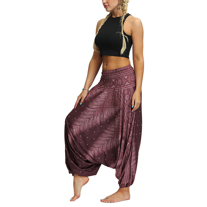 Buddha Stones Boho Feder Yogahose Hippie Haremshose Sport Fitness Tanz Damenhose