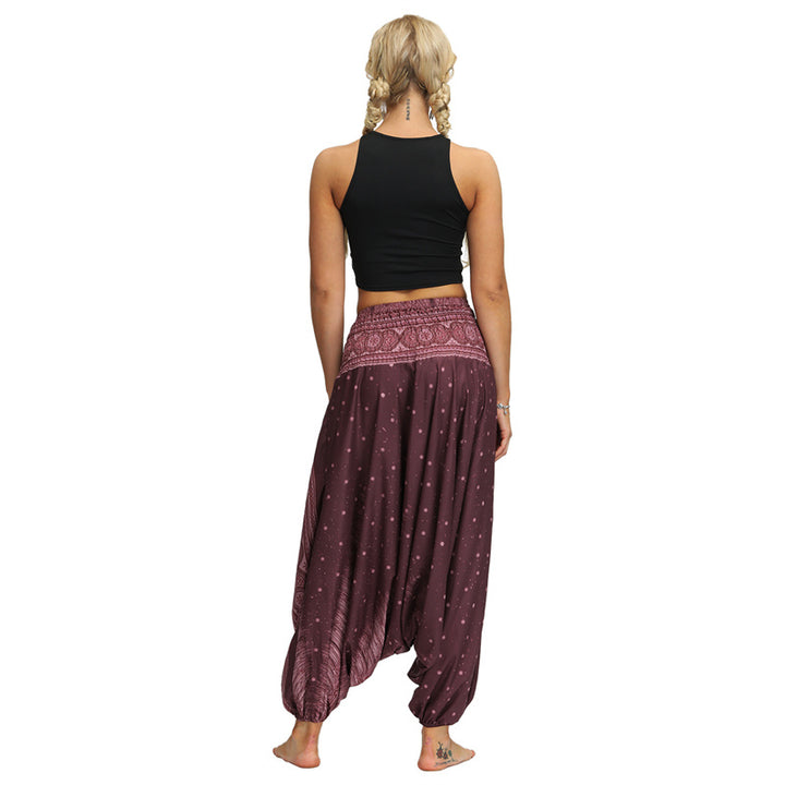 Buddha Stones Boho Feder Yogahose Hippie Haremshose Sport Fitness Tanz Damenhose