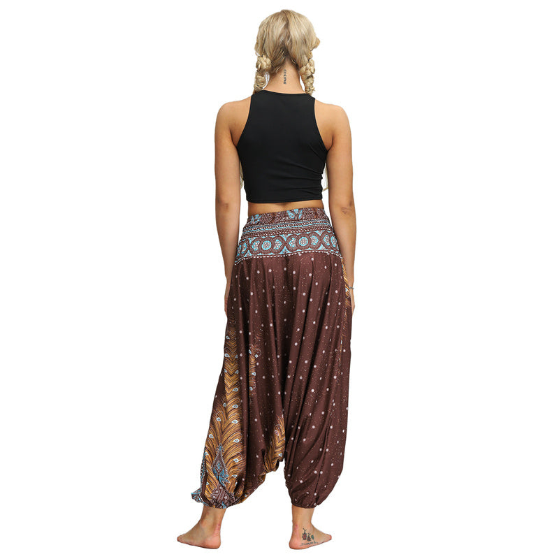 Buddha Stones Boho Feder Yogahose Hippie Haremshose Sport Fitness Tanz Damenhose