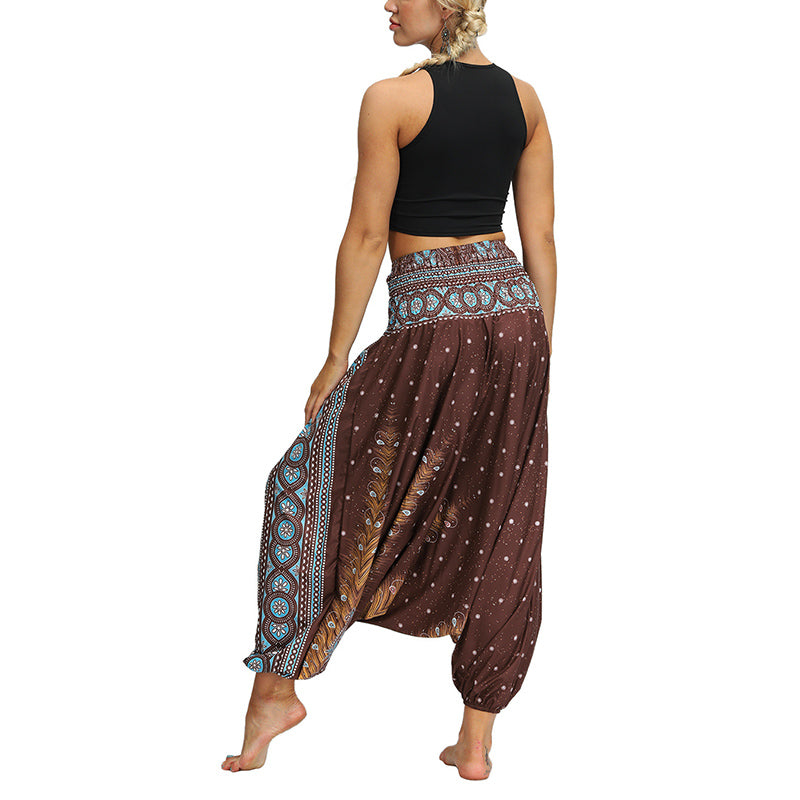 Buddha Stones Boho Feder Yogahose Hippie Haremshose Sport Fitness Tanz Damenhose