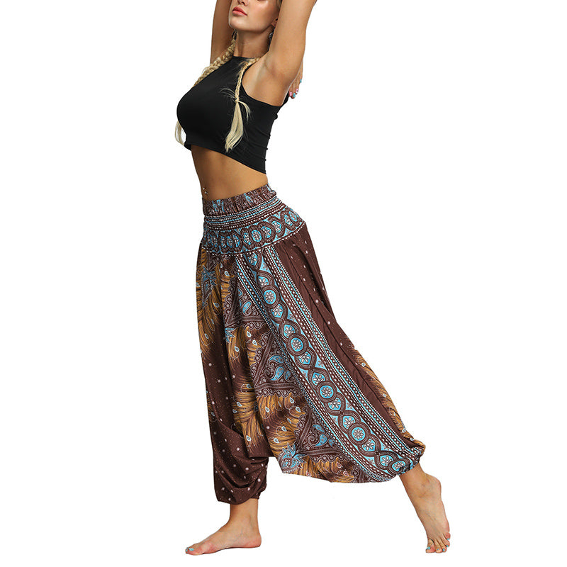 Buddha Stones Boho Feder Yogahose Hippie Haremshose Sport Fitness Tanz Damenhose