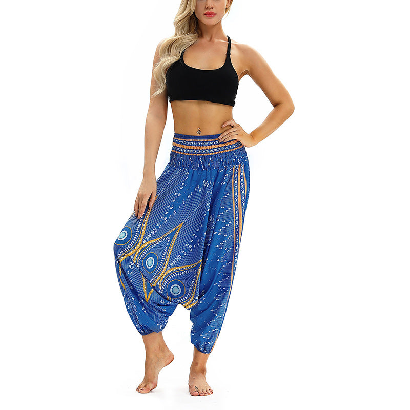 Buddha Stones Boho Feder Yogahose Hippie Haremshose Sport Fitness Tanz Damenhose