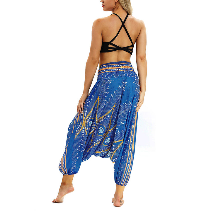 Buddha Stones Boho Feder Yogahose Hippie Haremshose Sport Fitness Tanz Damenhose