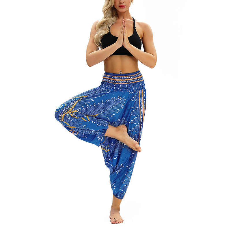 Buddha Stones Boho Feder Yogahose Hippie Haremshose Sport Fitness Tanz Damenhose