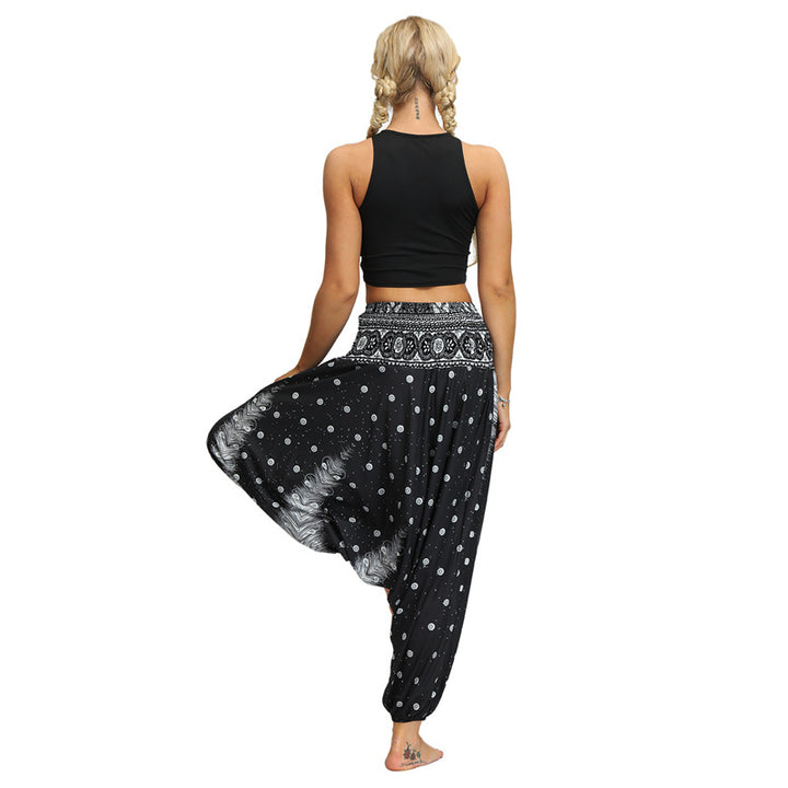 Buddha Stones Boho Feder Yogahose Hippie Haremshose Sport Fitness Tanz Damenhose