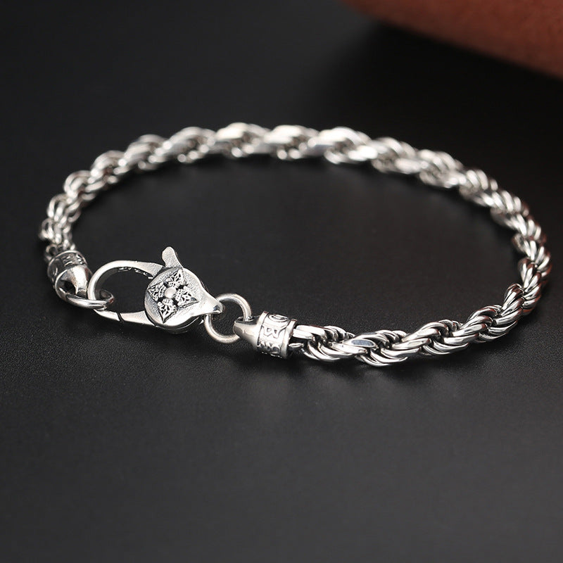 Buddha Stones 925 Sterling Silber Tibet Om Mani Padme Hum Double Dorje Vajra Twisted Design Peace Love Armband - 21 cm, passend für einen Handgelenkumfang von 19 cm - image 0