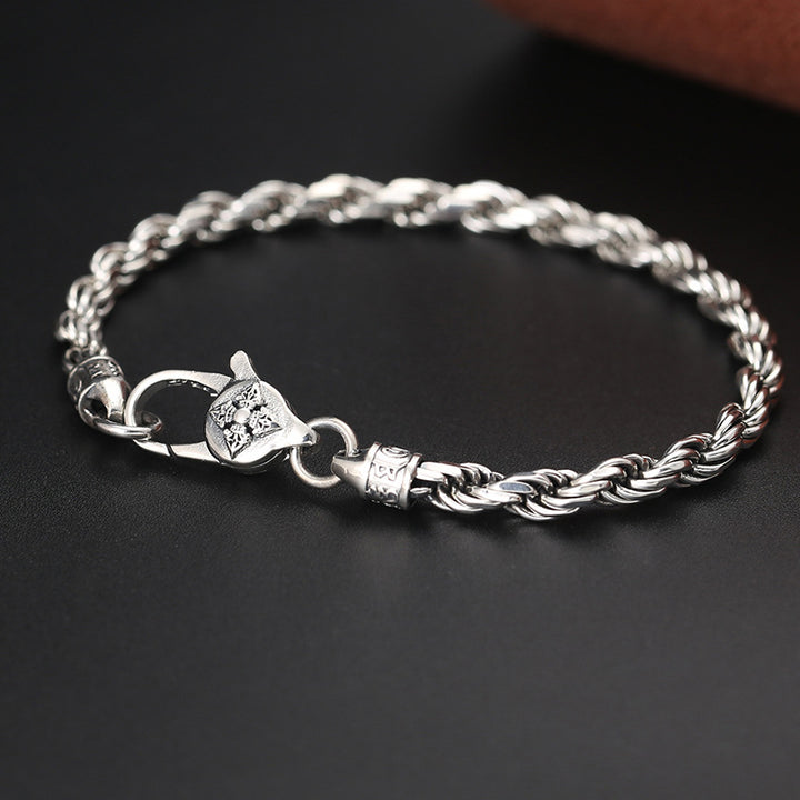 Buddha Stones 925 Sterling Silber Tibet Om Mani Padme Hum Double Dorje Vajra Twisted Design Peace Love Armband - 21 cm passend für einen Handgelenkumfang von 19 cm - image 0