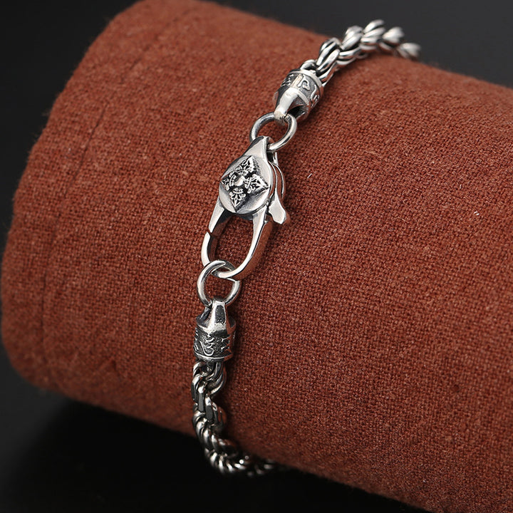 Buddha Stones 925 Sterling Silber Tibet Om Mani Padme Hum Double Dorje Vajra Twisted Design Peace Love Armband - image 3