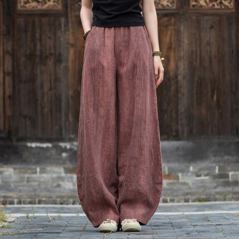 Buddha Stones Ramie Baumwolle Leinen Hose Tie-Dye Design Hose Lose Zen Yoga Damenhose mit Taschen - Blassviolettrot (mit Fleece gefüttert) - US8-10， UK/AU12-14，EU40-42 (L)  - image 17