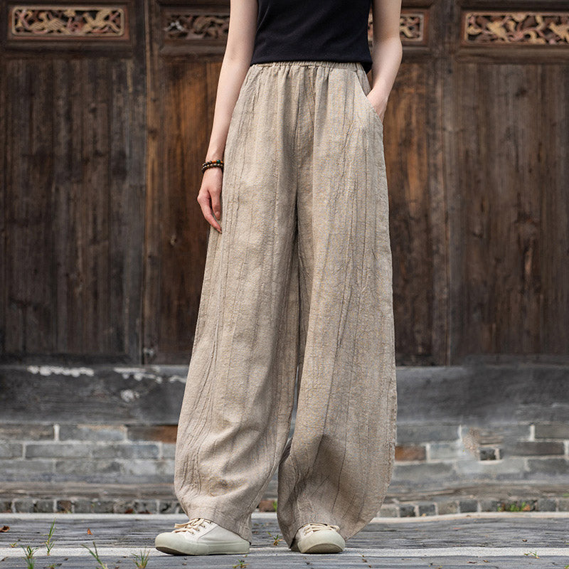 Buddha Stones Ramie Baumwolle Leinen Hose Tie-Dye Design Hose Lose Zen Yoga Damenhose mit Taschen - Khaki (mit Fleece gefüttert) - US8-10， UK/AU12-14，EU40-42 (L)  - image 8