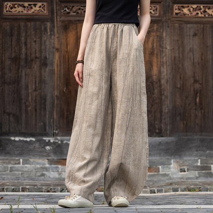 Buddha Stones Ramie Baumwolle Leinen Hose Tie-Dye Design Hose Lose Zen Yoga Damenhose mit Taschen - Khaki (mit Fleece gefüttert) - US8-10， UK/AU12-14，EU40-42 (L)  - image 8