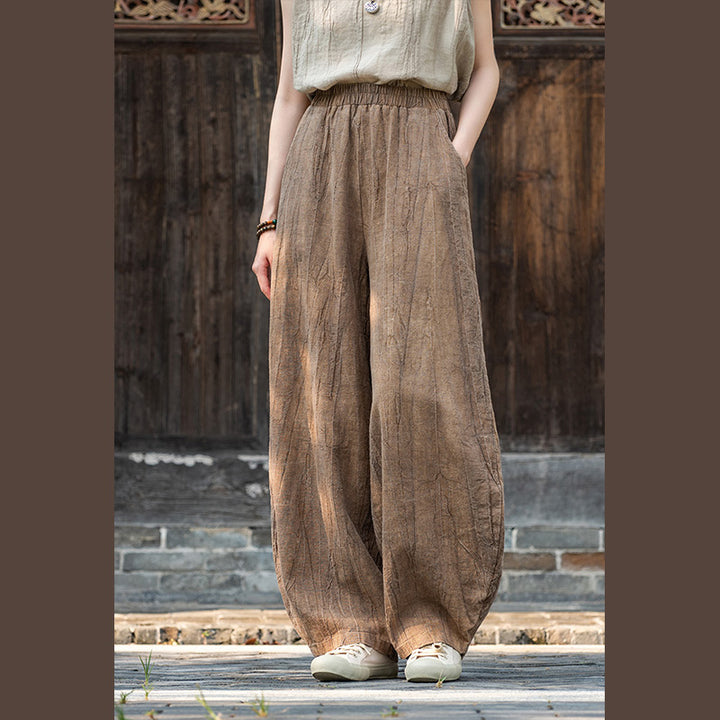 Buddha Stones Ramie Baumwolle Leinen Hose Tie-Dye Design Hose Lose Zen Yoga Damenhose mit Taschen - Braun (Standardausführung) - US8-10, UK/AU12-14, EU40-42 (L)  - image 24