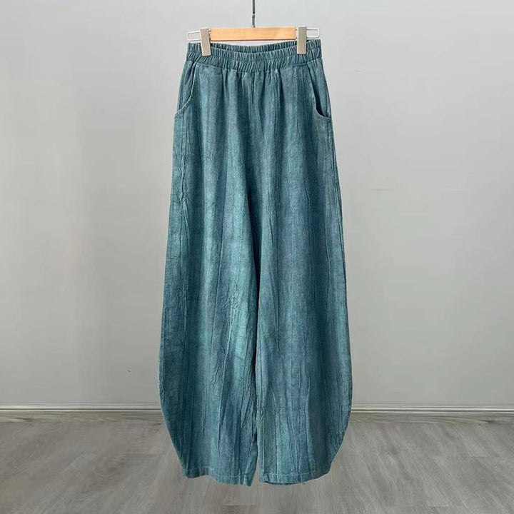 Buddha Stones Ramie Baumwolle Leinen Hose Tie-Dye Design Hose Lose Zen Yoga Damenhose mit Taschen - Cyan (normaler Stil) - US8-10， UK/AU12-14，EU40-42 (L)  - image 32