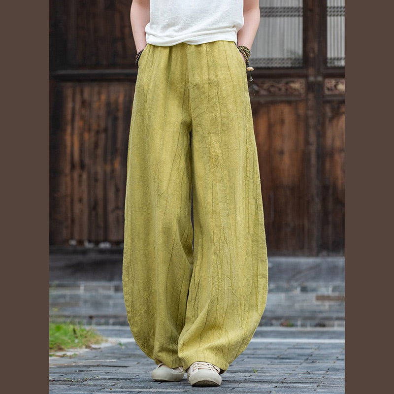 Buddha Stones Ramie Baumwolle Leinen Hose Tie-Dye Design Hose Lose Zen Yoga Damenhose mit Taschen - Gelbgrün (normaler Stil) - US8-10， UK/AU12-14，EU40-42 (L)  - image 26