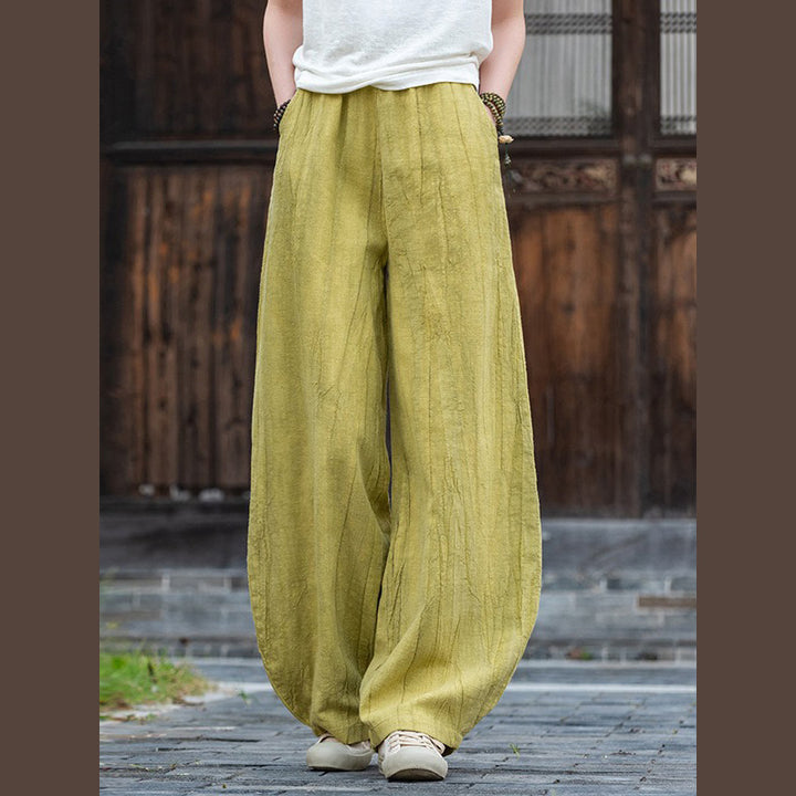 Buddha Stones Ramie Baumwolle Leinen Hose Tie-Dye Design Hose Lose Zen Yoga Damenhose mit Taschen - Gelbgrün (normaler Stil) - US8-10， UK/AU12-14，EU40-42 (L)  - image 26