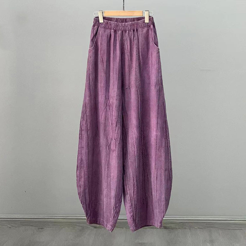 Buddha Stones Ramie Baumwolle Leinen Hose Tie-Dye Design Hose Lose Zen Yoga Damenhose mit Taschen - Lila (normaler Stil) - US8-10， UK/AU12-14，EU40-42 (L)  - image 30