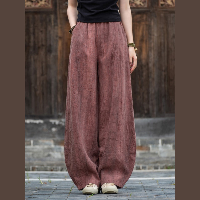 Buddha Stones Ramie Baumwolle Leinen Hose Tie-Dye Design Hose Lose Zen Yoga Damenhose mit Taschen - Blassviolettrot (normaler Stil) - US8-10， UK/AU12-14，EU40-42 (L)  - image 25