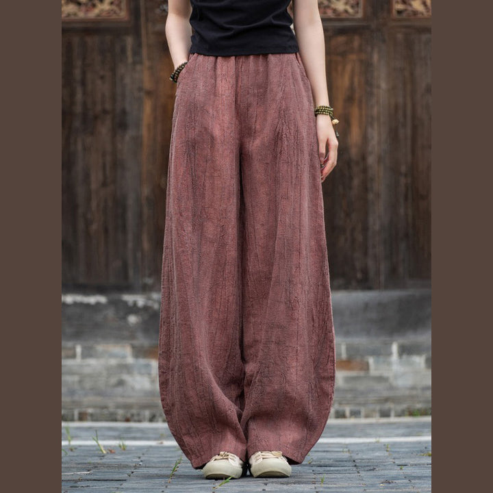 Buddha Stones Ramie Baumwolle Leinen Hose Tie-Dye Design Hose Lose Zen Yoga Damenhose mit Taschen - Blassviolettrot (normaler Stil) - US8-10， UK/AU12-14，EU40-42 (L)  - image 25