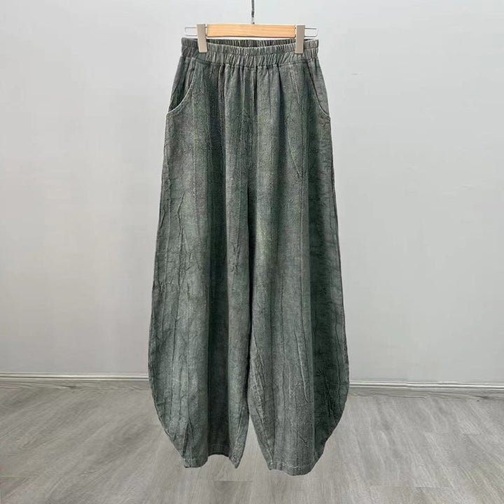 Buddha Stones Ramie Baumwolle Leinen Hose Tie-Dye Design Hose Lose Zen Yoga Damenhose mit Taschen - Grau (mit Fleece gefüttert) - US8-10， UK/AU12-14，EU40-42 (L)  - image 16