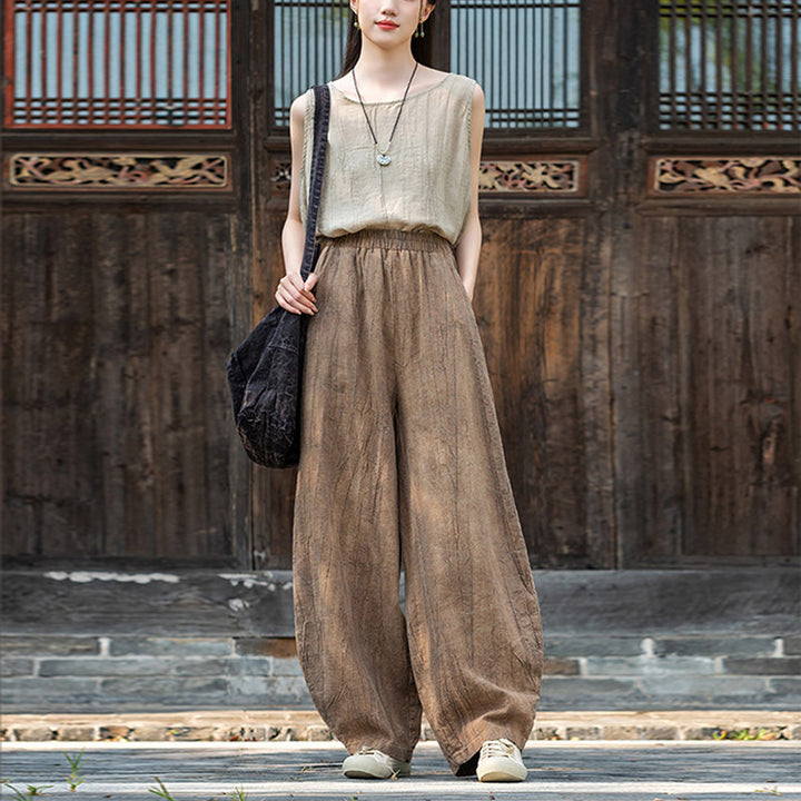 Buddha Stones Ramie Baumwolle Leinen Hose Tie-Dye Design Hose Lose Zen Yoga Damenhose mit Taschen - image 6