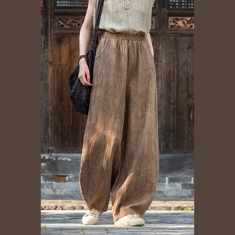 Buddha Stones Ramie Baumwolle Leinen Hose Tie-Dye Design Hose Lose Zen Yoga Damenhose mit Taschen - image 2