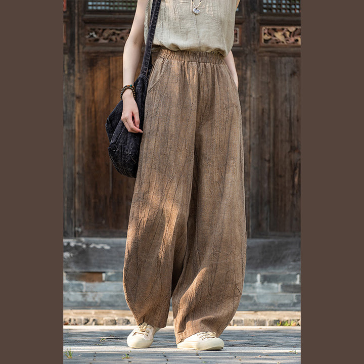 Buddha Stones Ramie Baumwolle Leinen Hose Tie-Dye Design Hose Lose Zen Yoga Damenhose mit Taschen - image 2