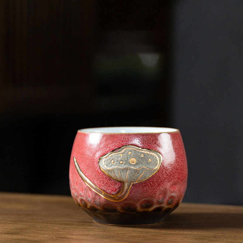 Buddha Stones Teetasse mit Lotus-Pod-Gravur, Kung-Fu-Teetasse - Rot, 7,2 cm × 6 cm × 155 ml - image 9