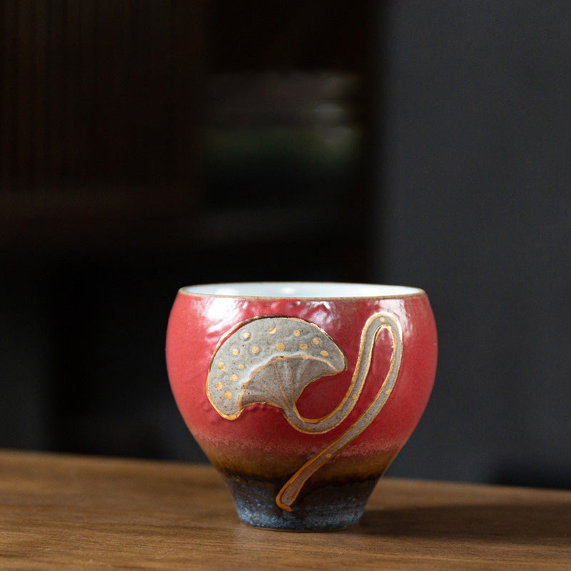 Buddha Stones Teetasse mit Lotus-Pod-Gravur, Kung-Fu-Teetasse - Rot 7,6 cm × 6,6 cm × 120 ml - image 4
