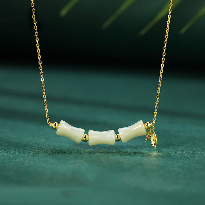 Buddha Stones Halskette mit Anhänger und Armband aus 925er-Sterlingsilber, hetianische Jade, Bambus, Fu, Charakter, Wohlstand - Hetian-Jade-Halskette - image 0