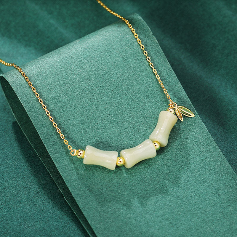 Buddha Stones Halskette mit Anhänger und Armband aus 925er-Sterlingsilber, hetianische Jade, Bambus, Fu, Charakter, Wohlstand - image 4