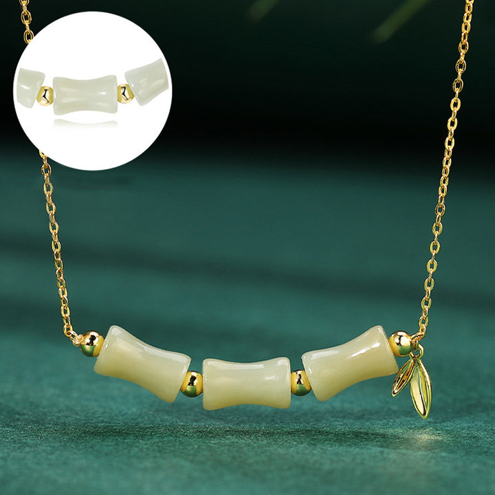 Buddha Stones Halskette mit Anhänger und Armband aus 925er-Sterlingsilber, hetianische Jade, Bambus, Fu, Charakter, Wohlstand - image 3